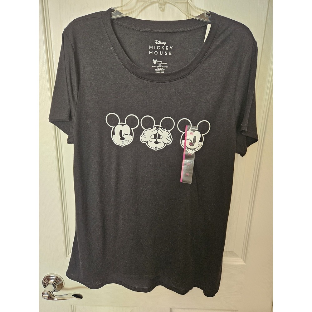 NWT Disney Mickey Mouse Women's Black Short Sleeve Graphic Soft T-Shirt, XXL